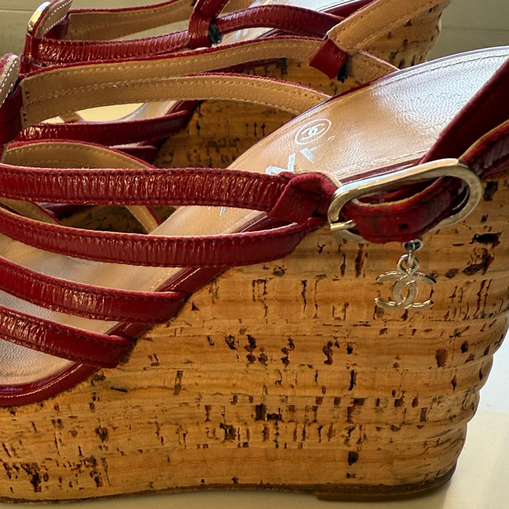 CHANEL Women's Burgundy Strappy Sandals Espadrilles - Picture 13 of 14